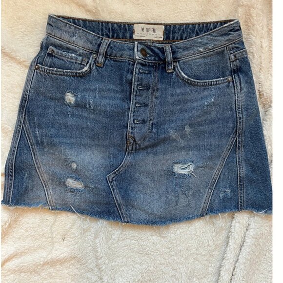 Free people distressed denim button fly raw hem skirt sz‎ 27 - Picture 1 of 8